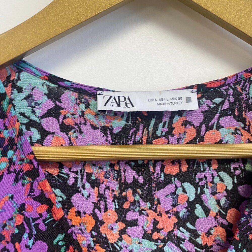 Zara Floral Gathered Ruched Ruffle Dress - Picture 5 of 14